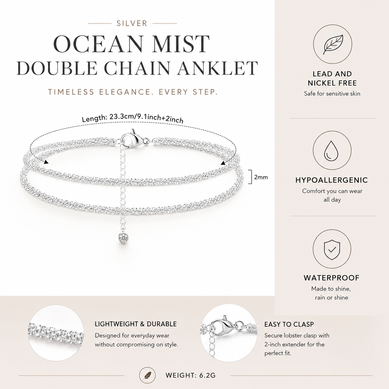 Ocean Mist Double Chain Anklet